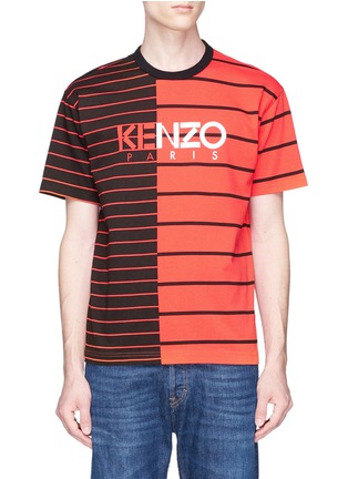Main View - Click To Enlarge - KENZO - Logo print colourblock stripe T-shirt