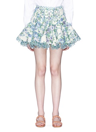 Main View - Click To Enlarge - ZIMMERMANN - 'Whitewave Laced' cutout floral print organza flip skirt