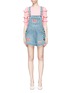 Main View - Click To Enlarge - VALENTINO GARAVANI - Beaded butterfly patch denim short dungarees