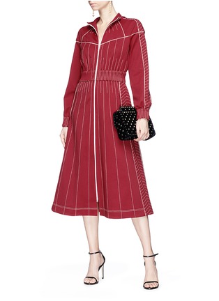 Figure View - Click To Enlarge - VALENTINO GARAVANI - Zip front contrast stitching hooded jersey midi dress
