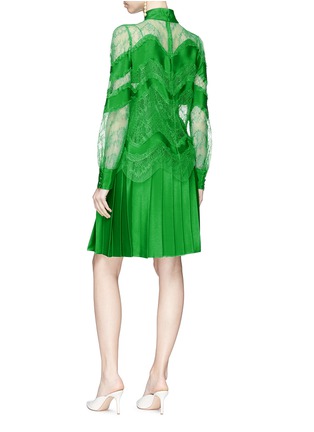 Figure View - Click To Enlarge - VALENTINO GARAVANI - Floral guipure lace panel overlay pleated silk satin dress