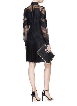 Figure View - Click To Enlarge - VALENTINO GARAVANI - Floral guipure lace panel overlay pleated silk satin dress
