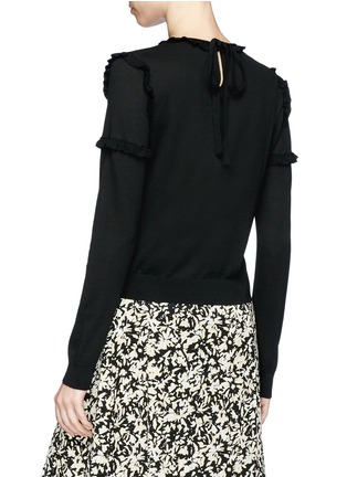 Back View - Click To Enlarge - VALENTINO GARAVANI - Floral guipure lace panel ruffle trim virgin wool sweater