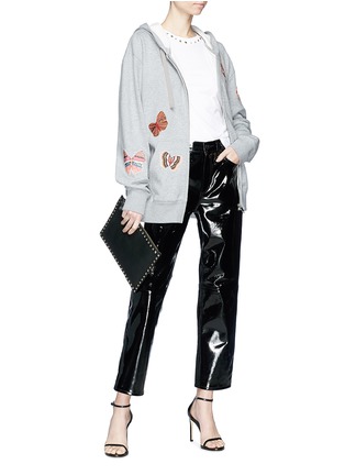 Figure View - Click To Enlarge - VALENTINO GARAVANI - Embellished butterfly appliqué zip hoodie