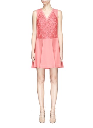 Main View - Click To Enlarge - VALENTINO GARAVANI - Floral guipure lace panel pleated twill dress