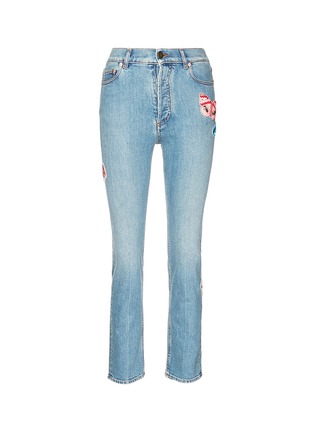 Main View - Click To Enlarge - VALENTINO GARAVANI - Embellished butterfly appliqué cropped straight jeans
