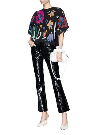 Figure View - Click To Enlarge - VALENTINO GARAVANI - Distressed floral embroidered poncho sweater