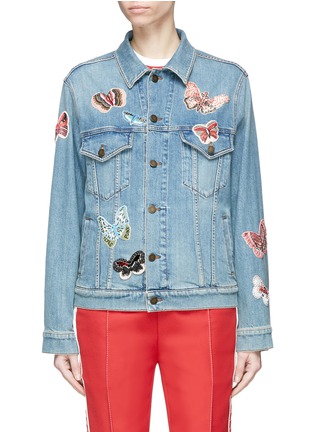Main View - Click To Enlarge - VALENTINO GARAVANI - Beaded butterfly patch denim jacket