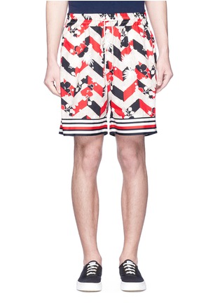 Main View - Click To Enlarge - MAISON KITSUNÉ - Floral chevron print poplin shorts