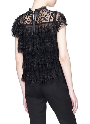 Back View - Click To Enlarge - NEEDLE & THREAD - Floral embroidered ruffle tulle top
