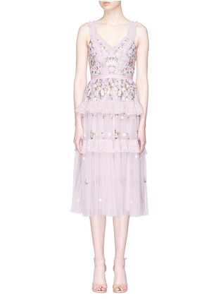 Main View - Click To Enlarge - NEEDLE & THREAD - 'Prism Ditsy' floral embroidered tulle midi dress