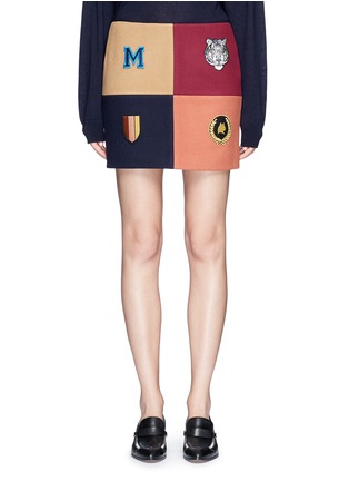 Main View - Click To Enlarge - STELLA MCCARTNEY - 'Moana' embroidered badge colourblock melton skirt