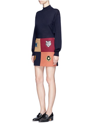 Figure View - Click To Enlarge - STELLA MCCARTNEY - 'Moana' embroidered badge colourblock melton skirt