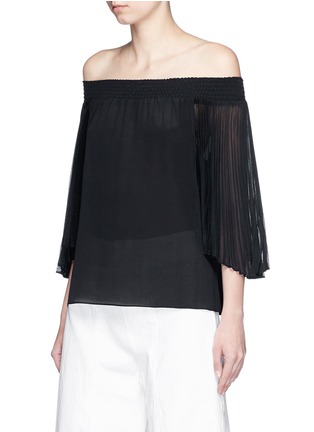 Front View - Click To Enlarge - ALICE & OLIVIA - 'Elina' pleat sleeve off-shoulder top