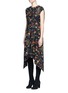 Front View - Click To Enlarge - BALENCIAGA - Cutout hem floral print dress