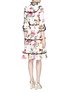 Back View - Click To Enlarge - GUCCI - Rose and bee print ruffle poplin dress