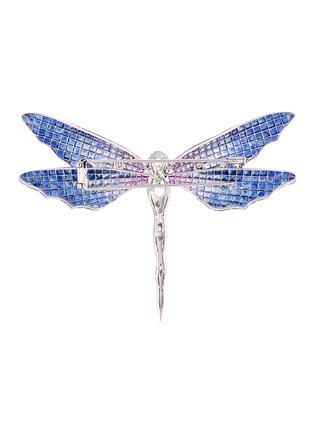 Detail View - Click To Enlarge - ANYALLERIE - 'Winter Dragonfly' diamond sapphire 18k white gold brooch