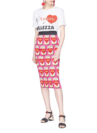 Figure View - Click To Enlarge - - - 'Amore' tin can print silk pencil skirt