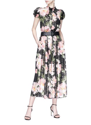 Figure View - Click To Enlarge - - - Floral print pleated jacquard dress