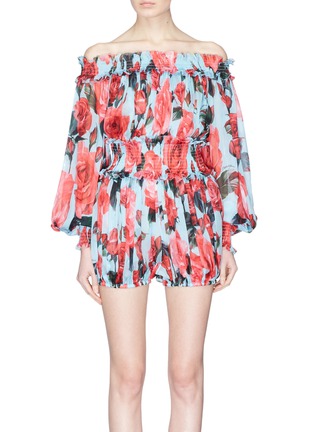 Main View - Click To Enlarge - - - Rose print off-shoulder silk chiffon rompers