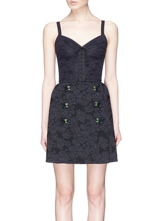 Main View - Click To Enlarge - - - Lace-up bustier floral jacquard dress