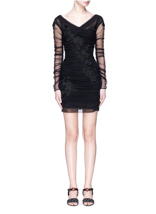 Main View - Click To Enlarge - - - Floral appliqué ruched tulle mini dress