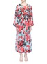 Main View - Click To Enlarge - - - Rose print smocked silk chiffon jumpsuit