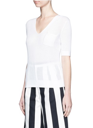 Front View - Click To Enlarge - MO&CO. - Three-quarter sleeve cotton-silk rib knit top
