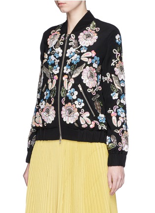 Front View - Click To Enlarge - NEEDLE & THREAD - 'Oriental Garden' floral embellished bomber jacket
