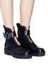 Figure View - Click To Enlarge - 3.1 PHILLIP LIM - 'Cat' buckled strap leather panel twill combat boots