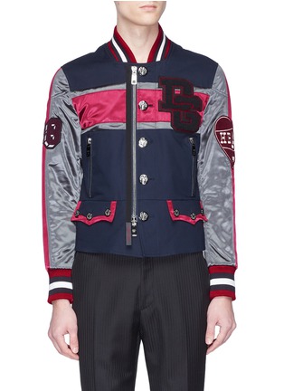 Main View - Click To Enlarge - - - Mix chenille patch stripe bomber jacket