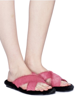 Figure View - Click To Enlarge - AVEC MODÉRATION - Calfhair cross strap slide sandals