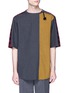 Main View - Click To Enlarge - INDICE STUDIO - 'Tamtam' patchwork check plaid zip shoulder T-shirt