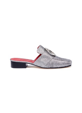 Main View - Click To Enlarge - DORATEYMUR - 'Petrol' oversized ring glitter lurex slide loafers