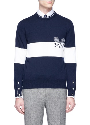 Main View - Click To Enlarge - THOM BROWNE  - Tennis racket intarsia stripe cashmere sweater