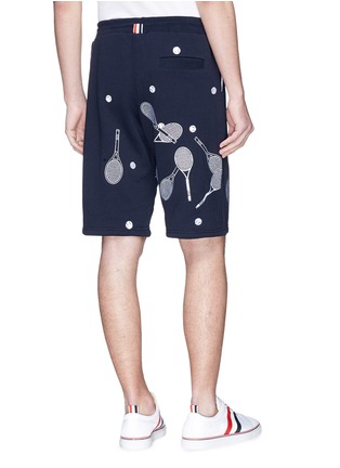Back View - Click To Enlarge - THOM BROWNE  - Tennis racket embroidered sweat shorts