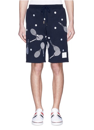 Main View - Click To Enlarge - THOM BROWNE  - Tennis racket embroidered sweat shorts