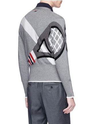 Back View - Click To Enlarge - THOM BROWNE  - Tennis racket intarsia cashmere cardigan