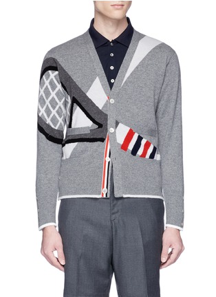 Main View - Click To Enlarge - THOM BROWNE  - Tennis racket intarsia cashmere cardigan