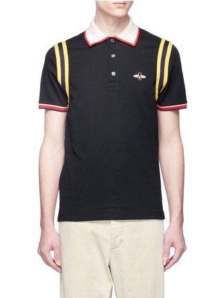 Main View - Click To Enlarge - GUCCI - Bee appliqué stripe trim polo shirt
