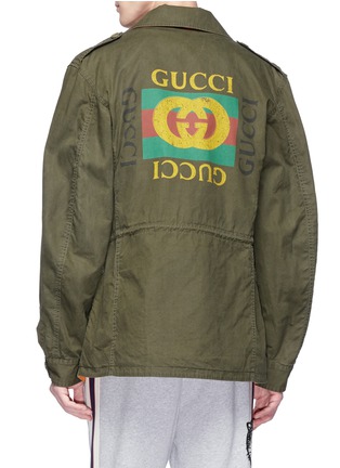 Back View - Click To Enlarge - GUCCI - Logo print washed cotton parka