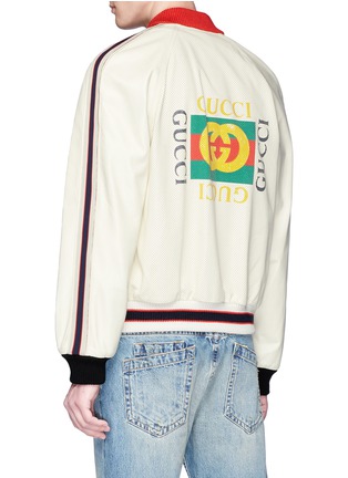 Back View - Click To Enlarge - GUCCI - Logo print perforated panel lambskin leather bomber jacket