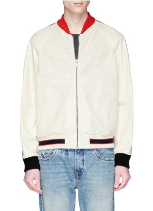 Main View - Click To Enlarge - GUCCI - Logo print perforated panel lambskin leather bomber jacket