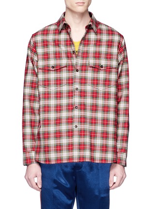 Main View - Click To Enlarge - GUCCI - Snake appliqué tartan plaid shirt