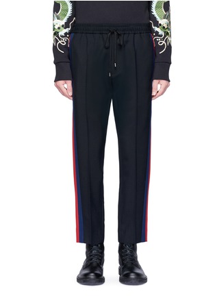 Main View - Click To Enlarge - GUCCI - Web outseam wool-mohair cropped jogging pants