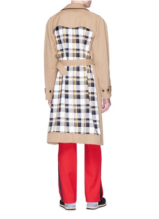 Back View - Click To Enlarge - MAISON MARGIELA - Check plaid panel twill trench coat