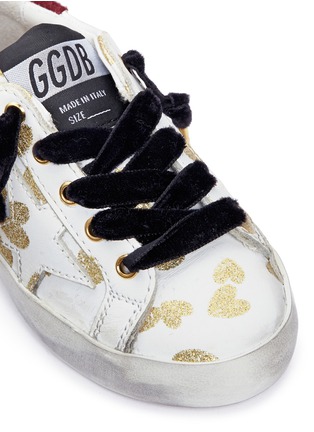 Detail View - Click To Enlarge - GOLDEN GOOSE - 'Superstar' glitter heart calfskin leather toddler sneakers