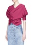 Front View - Click To Enlarge - GROUND ZERO - Puff sleeve ruched front reversible cropped top