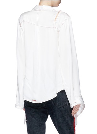 Back View - Click To Enlarge - GROUND ZERO - Cutout shoulder asymmetric silk satin shirt