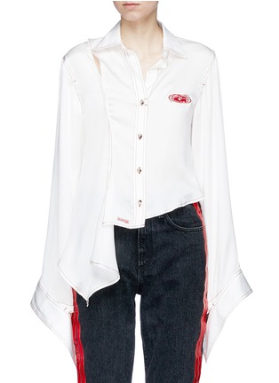 Main View - Click To Enlarge - GROUND ZERO - Cutout shoulder asymmetric silk satin shirt